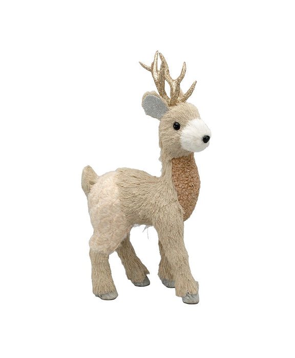 14" Standing Deer w/Glitter Antlers - Cream/Beige