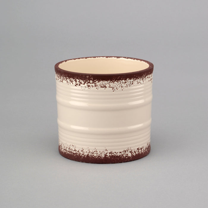 5" X 4-1/2" Ceramic Cylinder Distressed Pot - Cream
