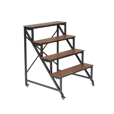 39 in Wood/Metal Step Shelf Rack - Dark Finish