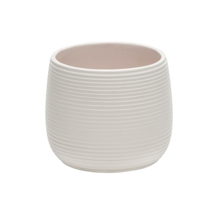 4 5/8 in Dolomite Fine Ribbed Pot - Matte White