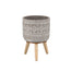 7 5/8" Cement  Pot w/3 Wood Legs w/Art Design - White