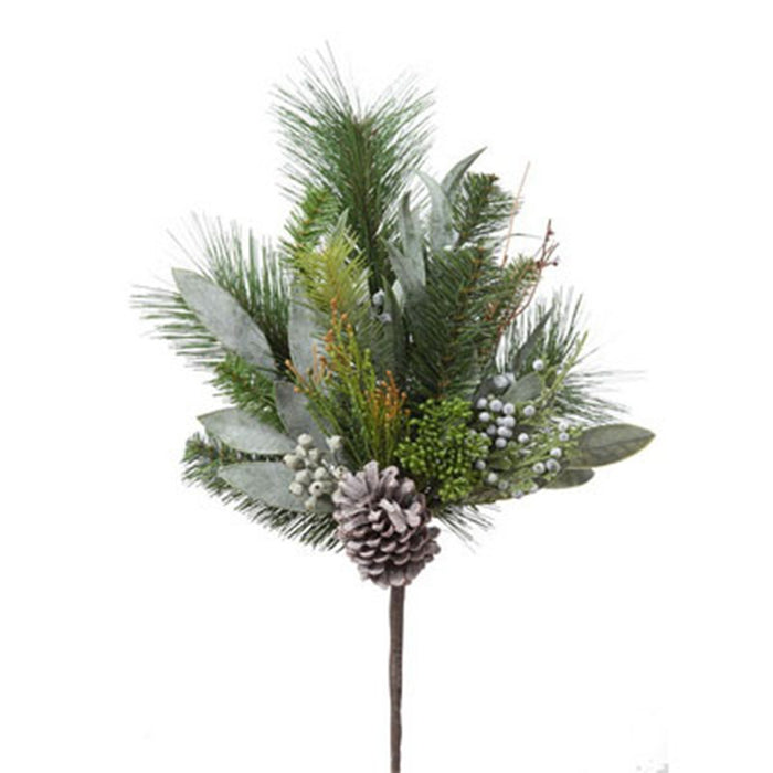 19 in Mixed Pine w/Greenery & Cones Spray - Green
