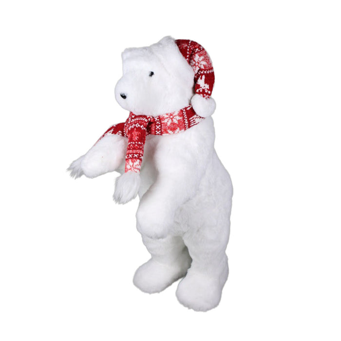 19 in Polar Bear w/Hat & Scarf - White/Red