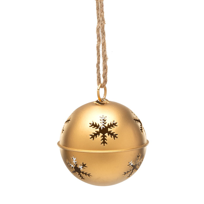 4 in Metal Jingle Bell Ornament w/Rope Hanger - Gold