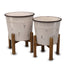 Metal Round Planter w/Wood 4 Leg Stand - Large