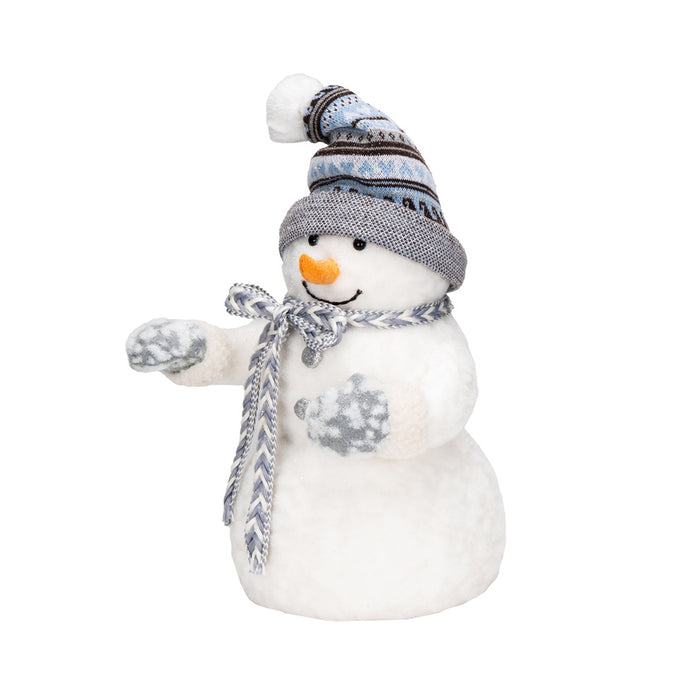 14 in Flocked Fabric/Styro Snowman w/Hat, Scarf, & Mittens - White/Grey