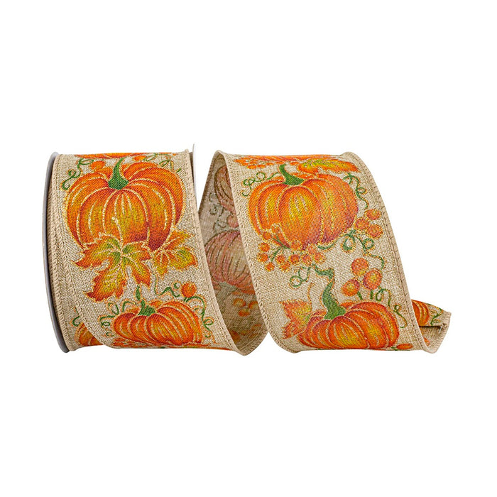 #40 Pumpkin Row Linen Wired Edge Ribbon