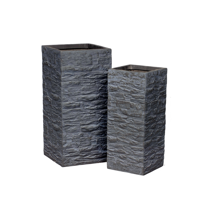 Outdoor FiberClay Tall Sq Planter W-Brick Finish