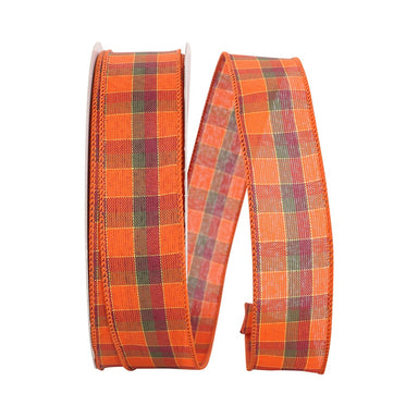 #9 Orange Plaid Value Wired Edge Ribbon