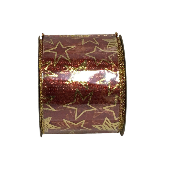 2.5 in Metallic Star Ribbon - Red/Gold