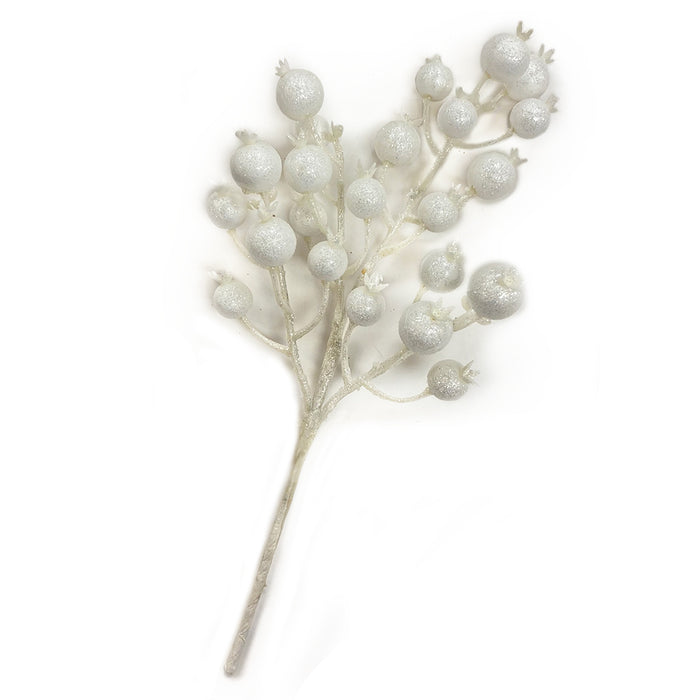 14" Glitter Berry Pick - White