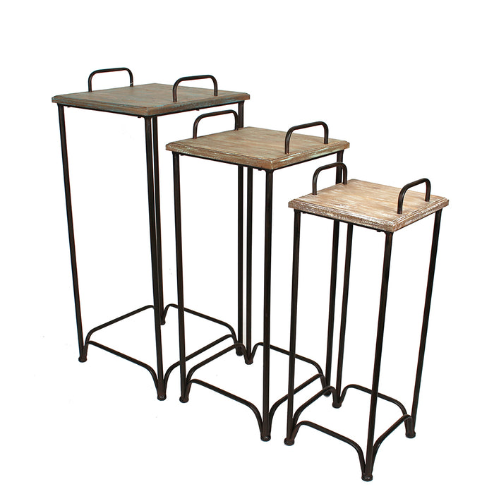IRON WOOD TABLES S/3 SQ 28"X12"X12"NATURAL
