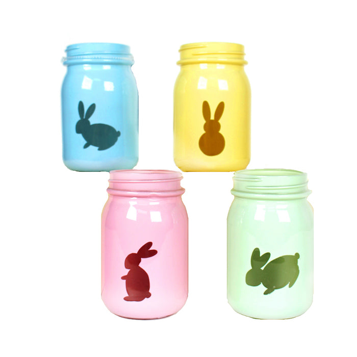 FROSTED GL VASE W BUNNY X4ASST 5.5."X3.15"X3.15"GR PK BL YL