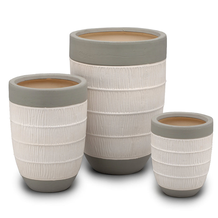 Ceramic Tall Round Outdoor Pot w/Vertical Lines