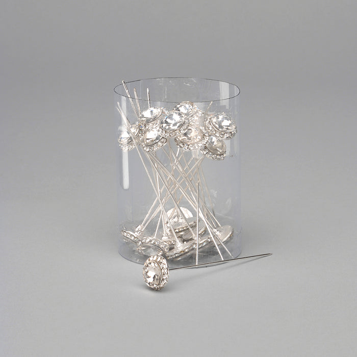 Silver Large Diamond Jewel Stick Pin