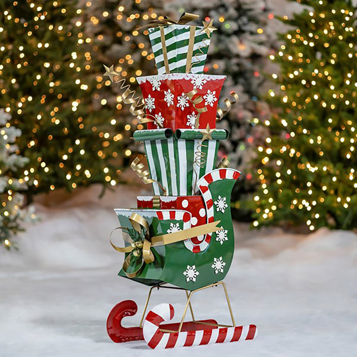 4 ft Tall Large Iron Christmas Sleigh w/Presents