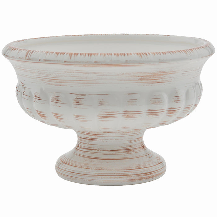 7" Round Ceramic Pedestal Bowl - Antique White