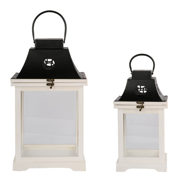 Lantern, Plain White/Black, Set of Two