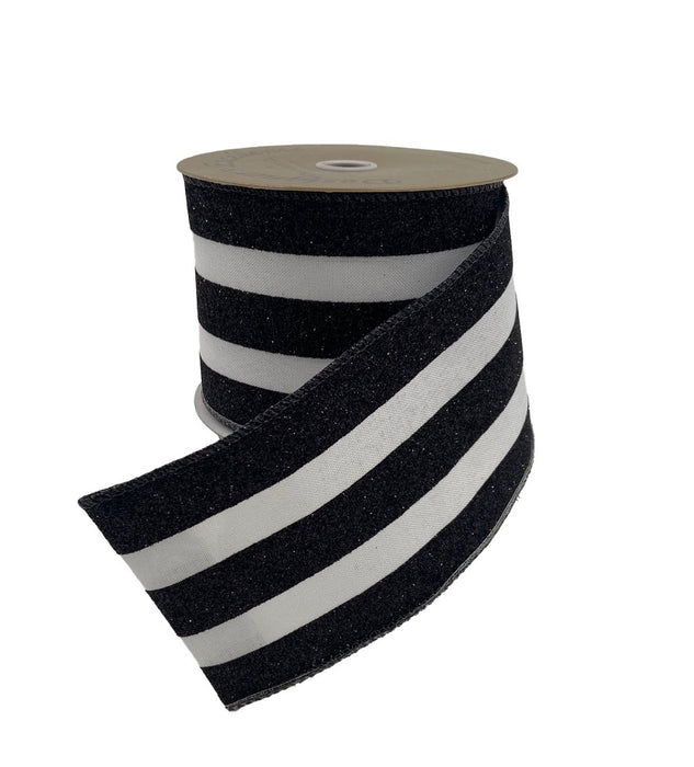 Glitter Linen Stripe - Black/White