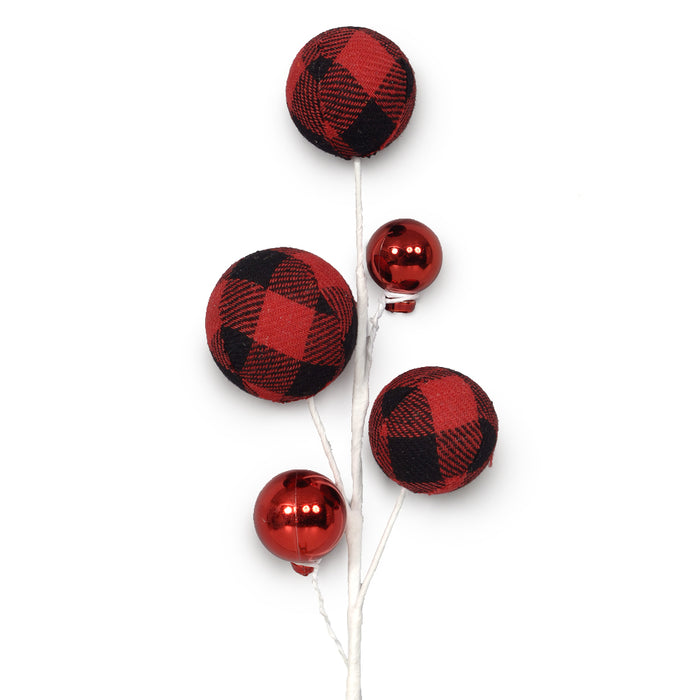 Ornament Ball Spray w/ Buffalo Plaid - Red/Black