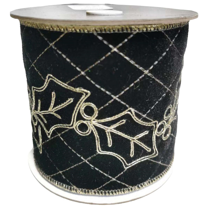 4 in Holly Velvet Ribbon - Black/Gold