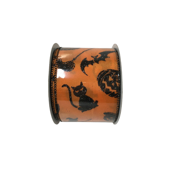 2.5 in Glitter Halloween Ribbon - Orange/Black