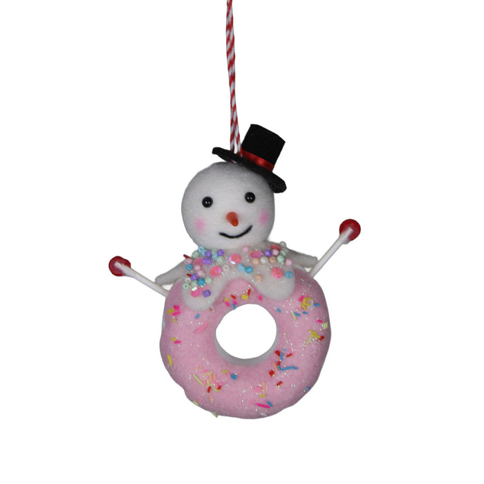 5 in Snowman Doughnut Ornament - Pink/White