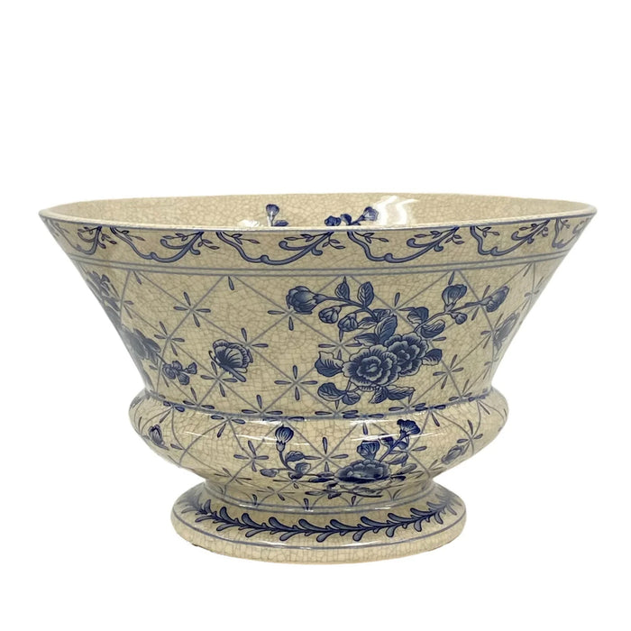 9.5" Round Rose Trellis Bowl  - Blue/White
