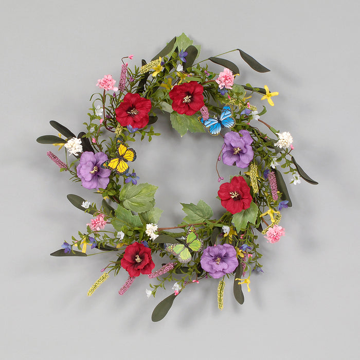 18" Heather/Butterfly Wreath - Multicolored