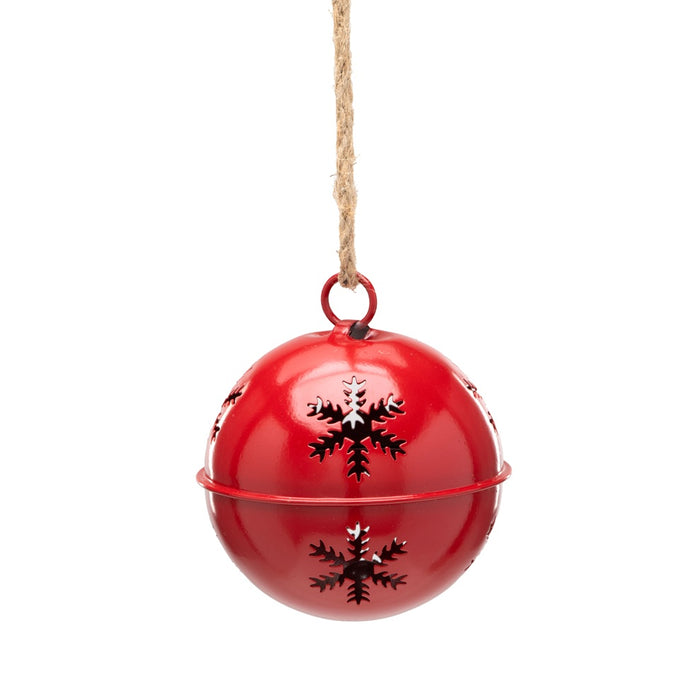 4 in Metal Jingle Bell Ornament w/Rope Hanger - Red