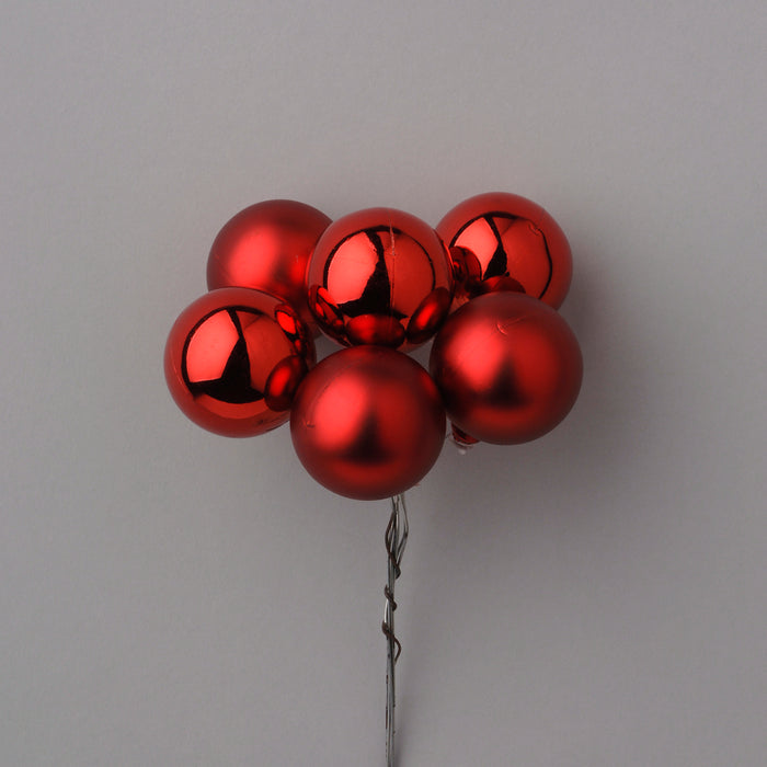 40Mm Plastic Ball On Wire Stem - Shiny & Matte Red