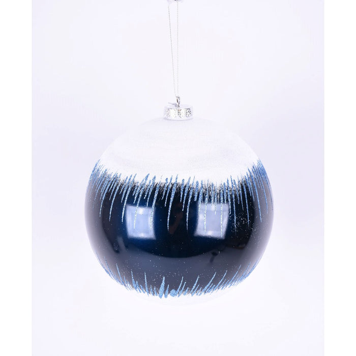 6" Snow Drop Pearl Ball Ornament - Navy/White