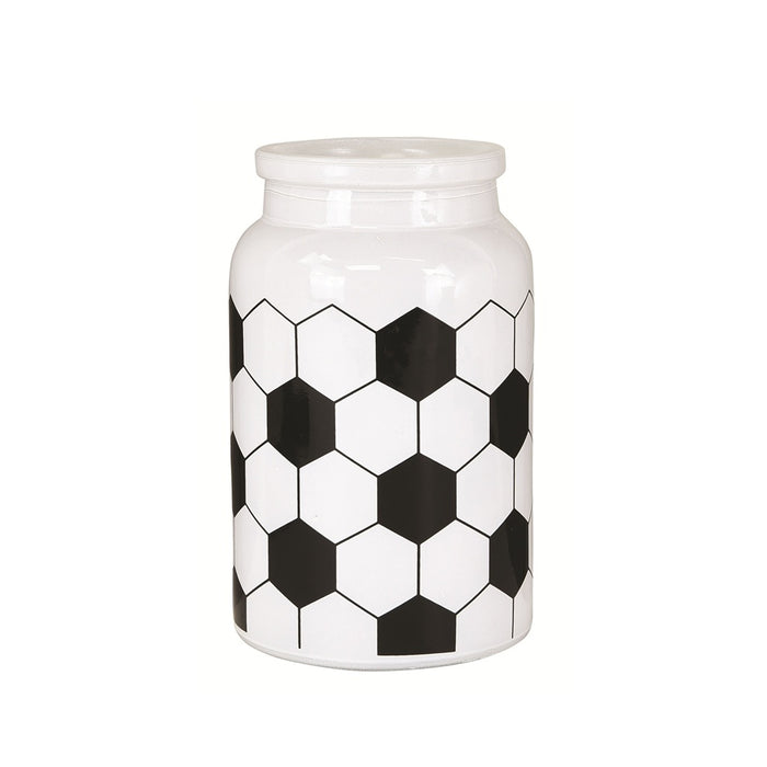 7 in White Soccer Decal Glass Jar Vase