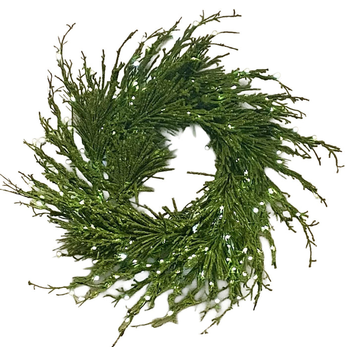 42 in Moss Twig Wreath w/Flocked Branches & Fairy Lights - Green