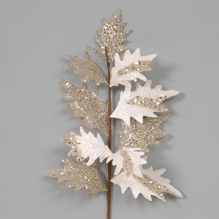 27" Velvet/Glitter Holly - Cream