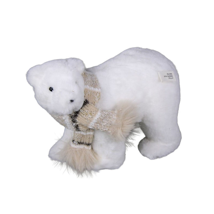 10.5 in Polar Bear w/Scarf Ornament - White/Natural