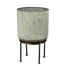 Metal Barrel Planter On Stand - Antique Green