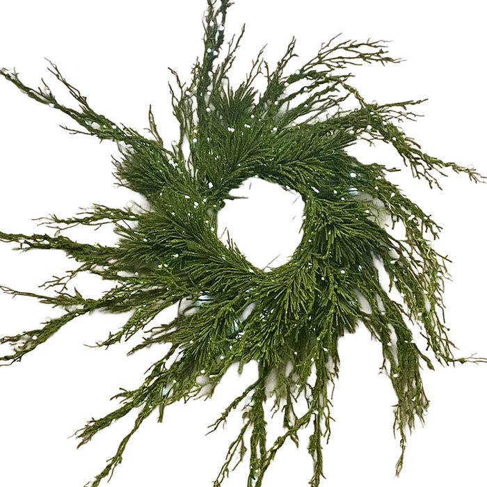 78 in Moss Twig Wreath w/Flocked Branches & Fairy Lights - Green