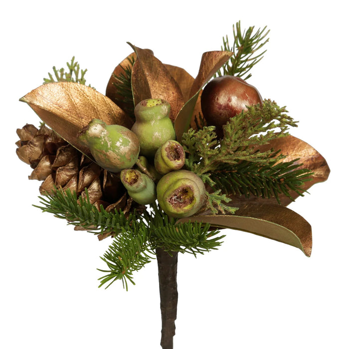11" Magnolia Leaf/Berry Bouquet - Gold/Green