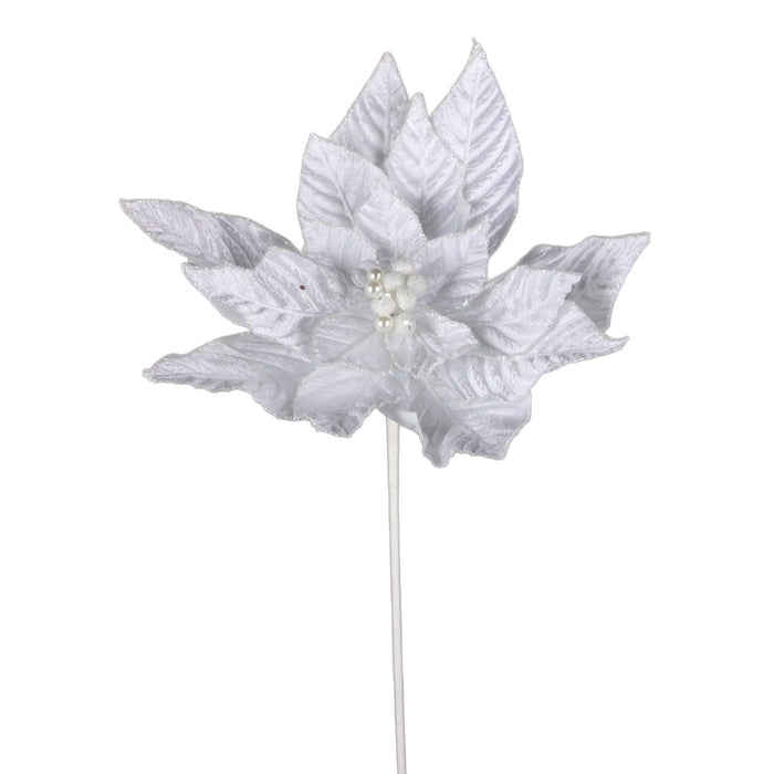 19 in Velvet Jewel Poinsettia Stem - White