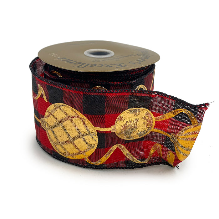 Metallic Ornament Ribbon - Red/Black/Gold