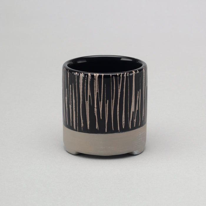 2 7/8" Striped/Dots Cylinder Pot w/Feet - Black/Grey