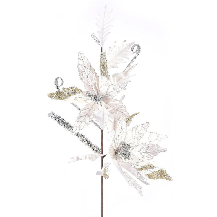 26" Velvet Glitter Poinsettia Swag - Ivory