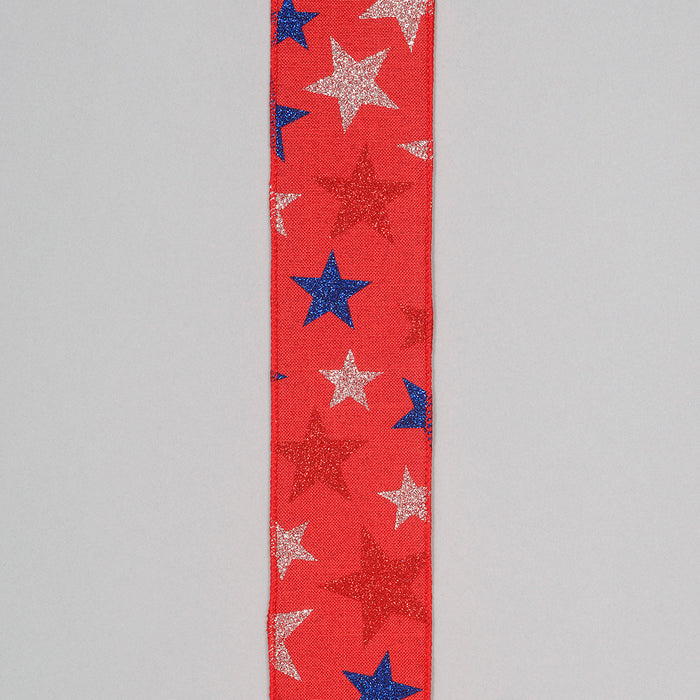 Faux Linen U.S. Stars Ribbon - Red