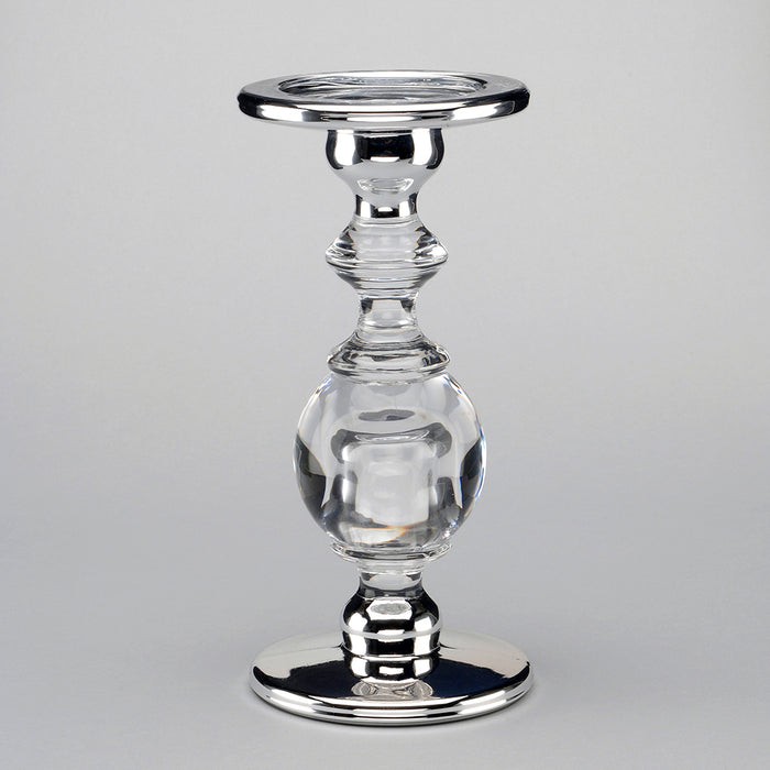 9-1/2" Clear High Candle Holder With Silver Trim