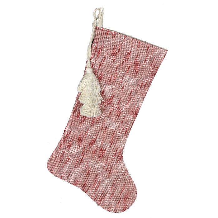 20" Cotton Stocking w/Tassels - Red/Natural