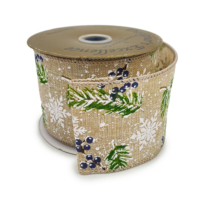 Pine Berry Snowflake Ribbon - Blue/Green/Natural