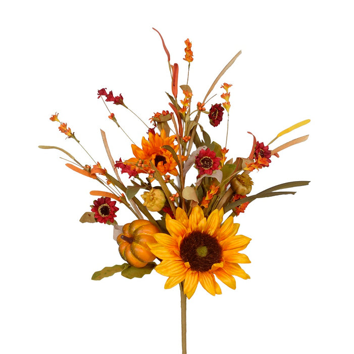22" Sunflower/Pumpkin Bush w/Bud & Wild Flower - Yellow/Red