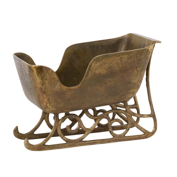 12 in Vintage Sleigh Planter - Antique Gold