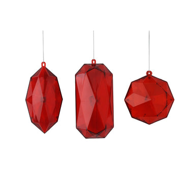 Plastic Jewel Ornament w/Hanger - Red